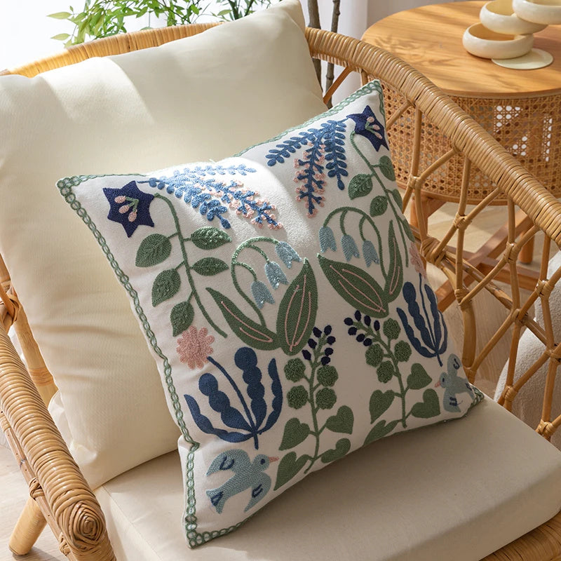 HKM-556819 Embroidered Green Fresh Tulip Pillow Cover for Sofa and Bed, 45cm x 45cm