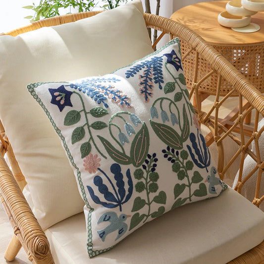 HKM-556819 Embroidered Green Fresh Tulip Pillow Cover for Sofa and Bed, 45cm x 45cm
