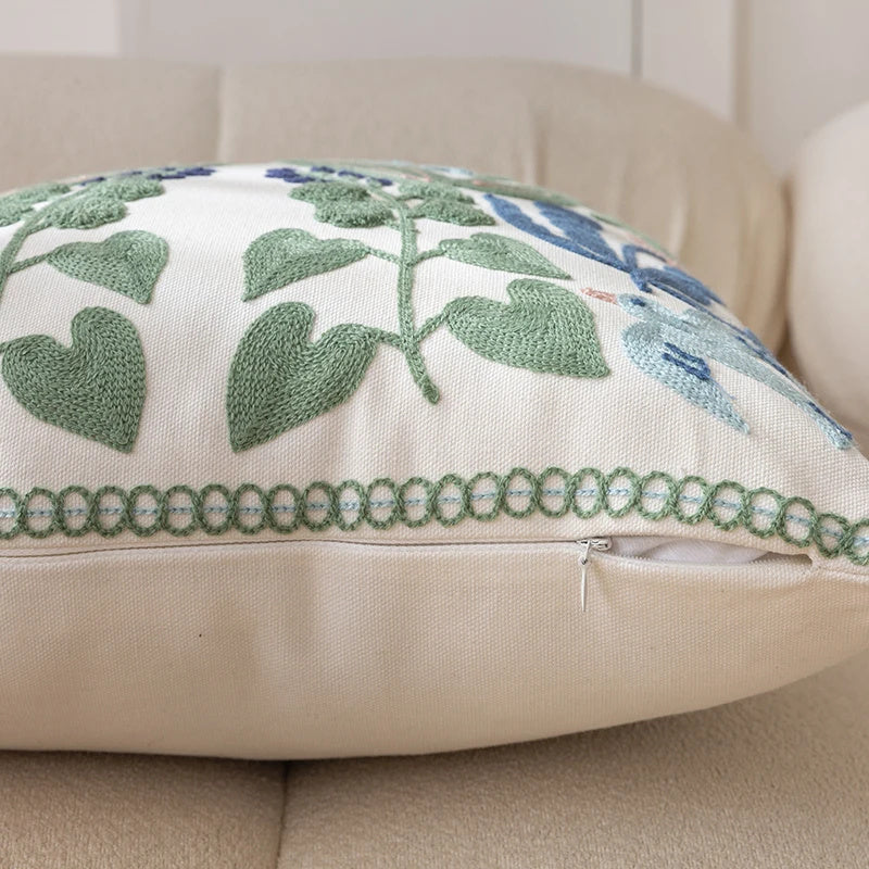HKM-556819 Embroidered Green Fresh Tulip Pillow Cover for Sofa and Bed, 45cm x 45cm
