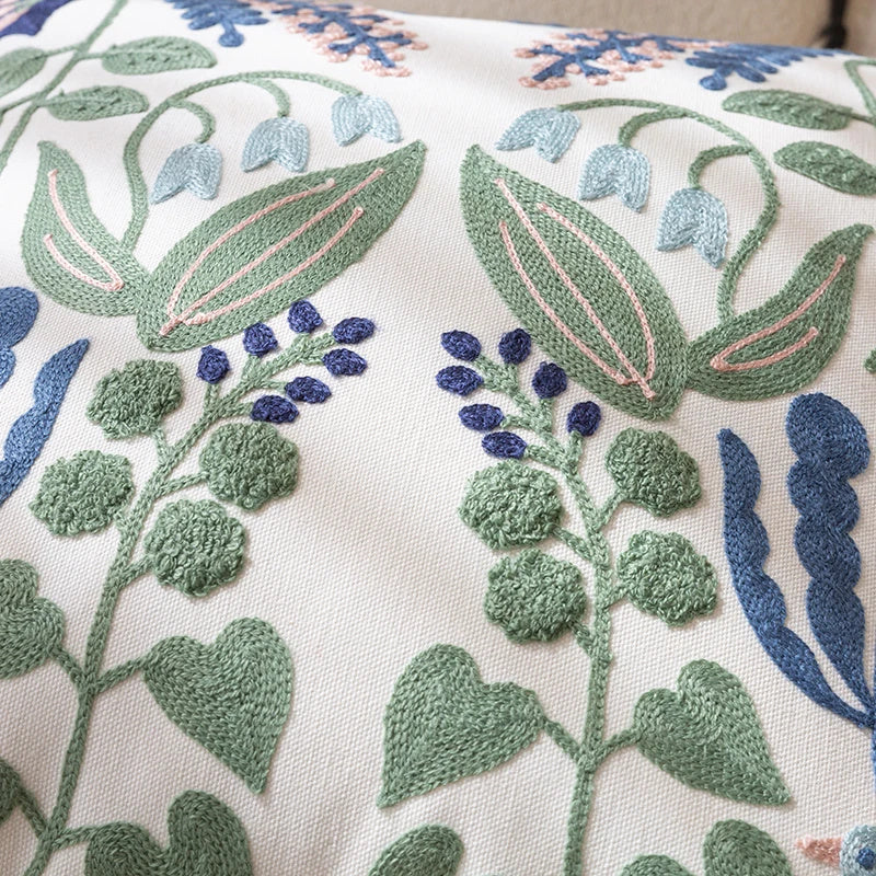 HKM-556819 Embroidered Green Fresh Tulip Pillow Cover for Sofa and Bed, 45cm x 45cm