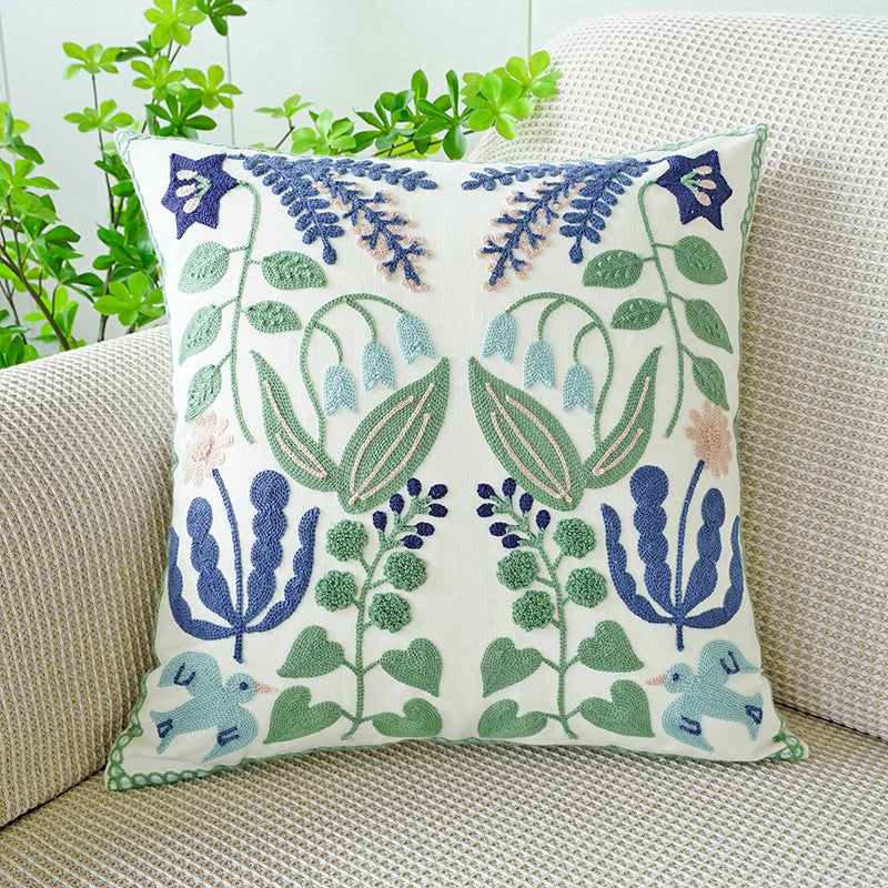 HKM-556819 Embroidered Green Fresh Tulip Pillow Cover for Sofa and Bed, 45cm x 45cm