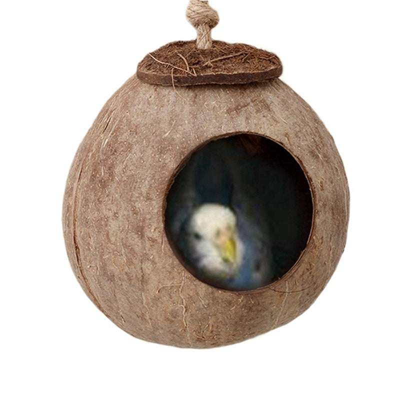 HKM-556947 Natural Coconut Shell Bird Nest for Parrots and Small Pets - Safe Climbing and Chewing Toy