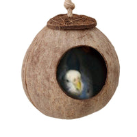HKM-556947 Natural Coconut Shell Bird Nest for Parrots and Small Pets - Safe Climbing and Chewing Toy