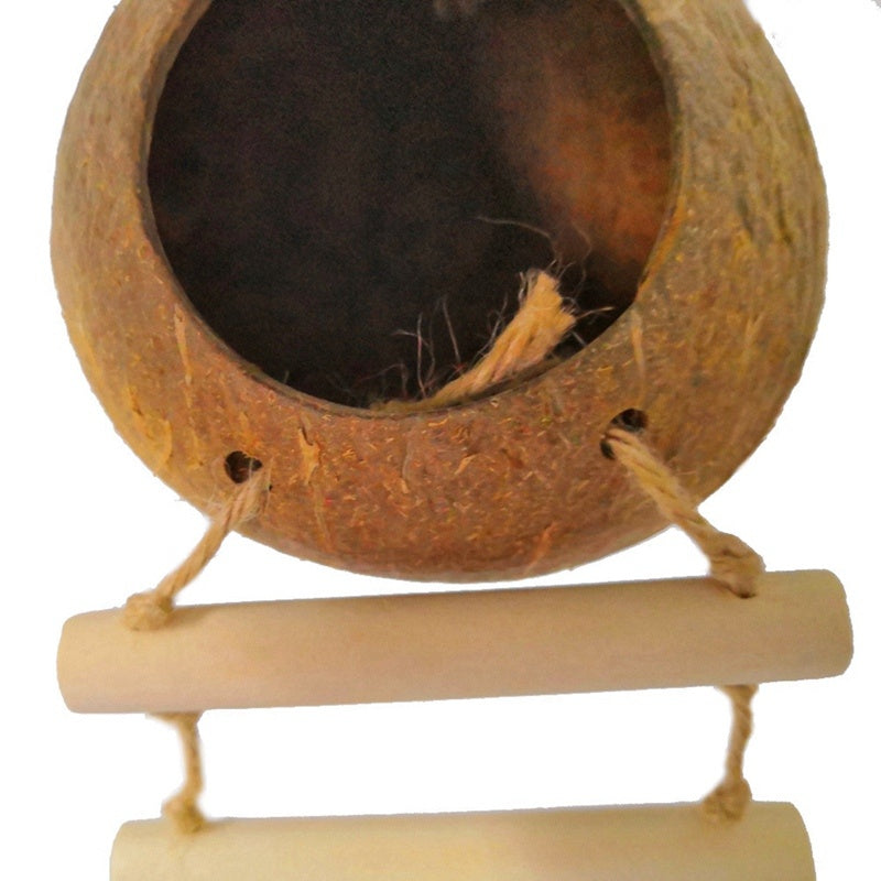 HKM-556947 Natural Coconut Shell Bird Nest for Parrots and Small Pets - Safe Climbing and Chewing Toy