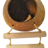 HKM-556947 Natural Coconut Shell Bird Nest for Parrots and Small Pets - Safe Climbing and Chewing Toy