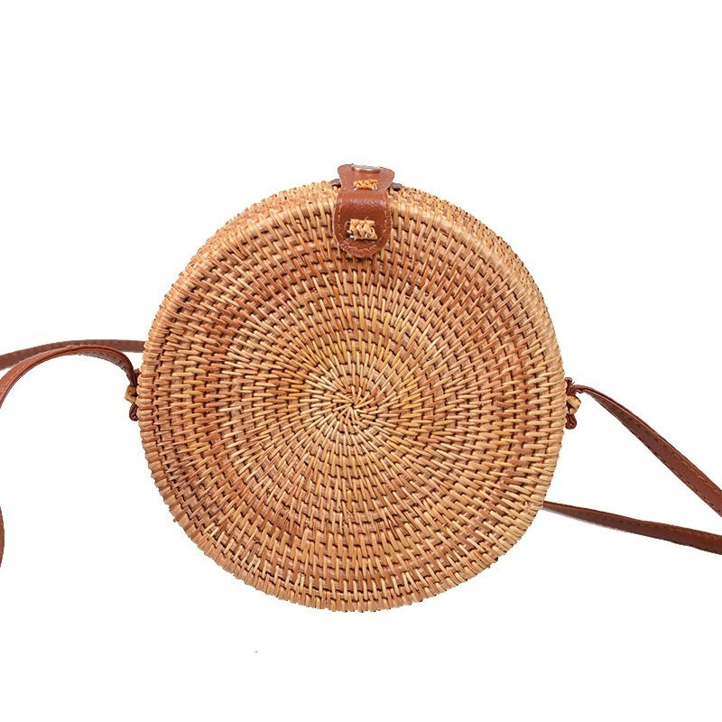 HKM-557075 Diagonal One-Shoulder Round Woven Bag with Canvas Lining and Soft Handle