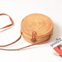 HKM-557075 Diagonal One-Shoulder Round Woven Bag with Canvas Lining and Soft Handle
