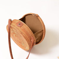 HKM-557075 Diagonal One-Shoulder Round Woven Bag with Canvas Lining and Soft Handle
