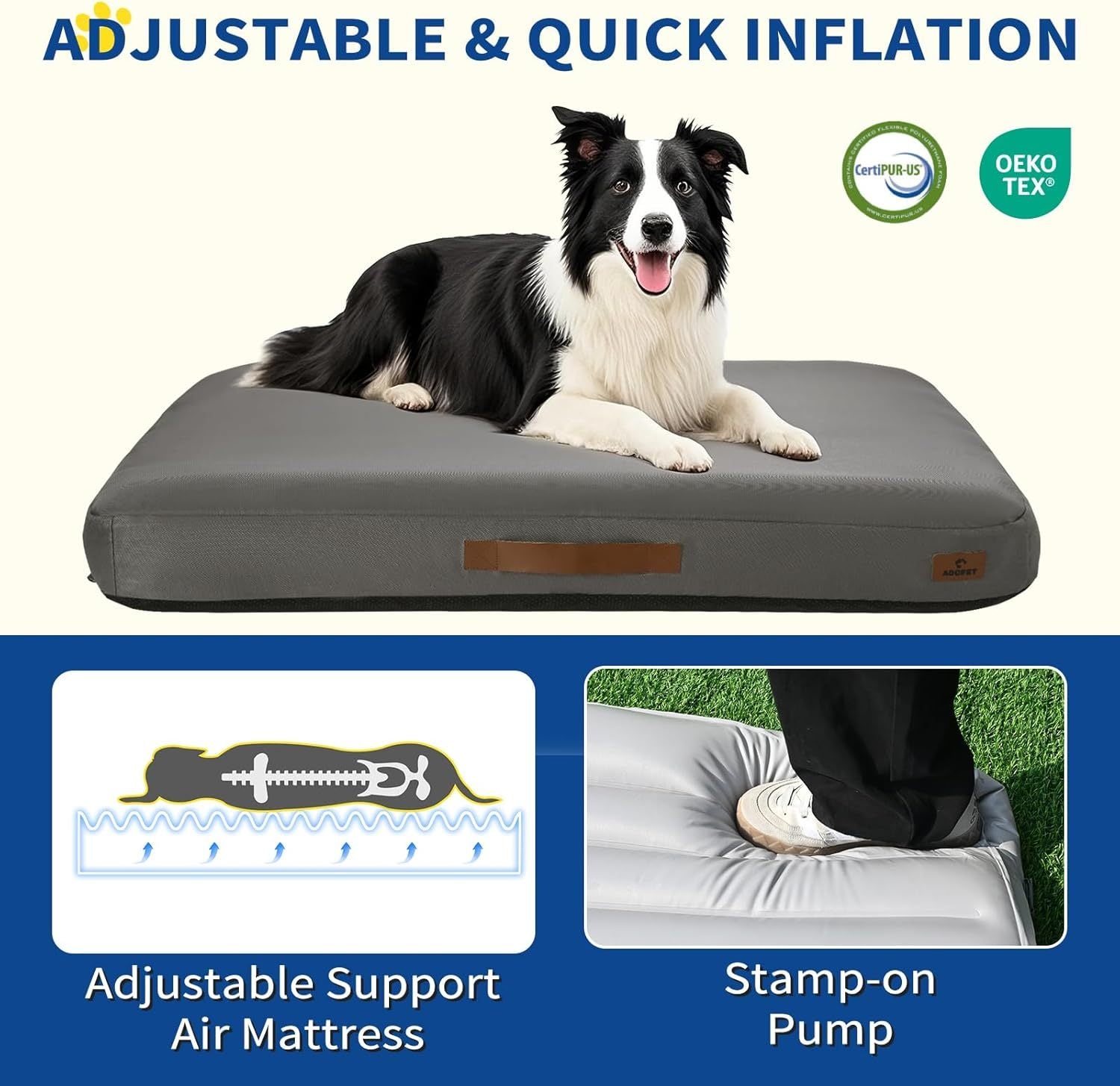 HKM-557139 Inflatable Waterproof Dog Bed with Non-slip Base and Easy Clean Oxford Fabric for Summer Travel
