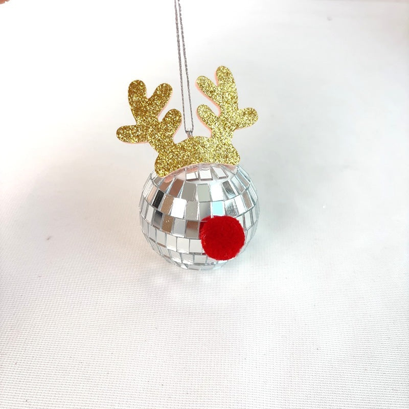 HKM-557139 Silver Disco Mirror Ball Ornaments Set - 5 Pcs Reflective Glass Elk Horns for Tree Decoration, Parties, and Festivals