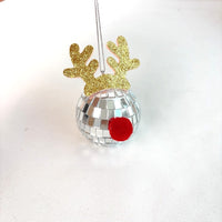 HKM-557139 Silver Disco Mirror Ball Ornaments Set - 5 Pcs Reflective Glass Elk Horns for Tree Decoration, Parties, and Festivals