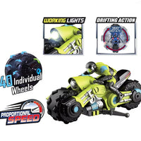 HKM-557267 Remote Control Drift Motorcycle, 1/10 Scale Electric Stunt Bike with 360° Rotation for Kids