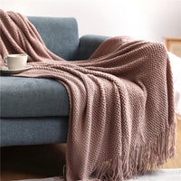 HKM-557331 Knitted Solid Color Blanket - Warm Air Conditioning Blanket for Sofa and Bed 180x200cm