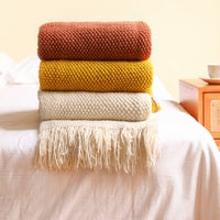 HKM-557331 Knitted Solid Color Blanket - Warm Air Conditioning Blanket for Sofa and Bed 180x200cm