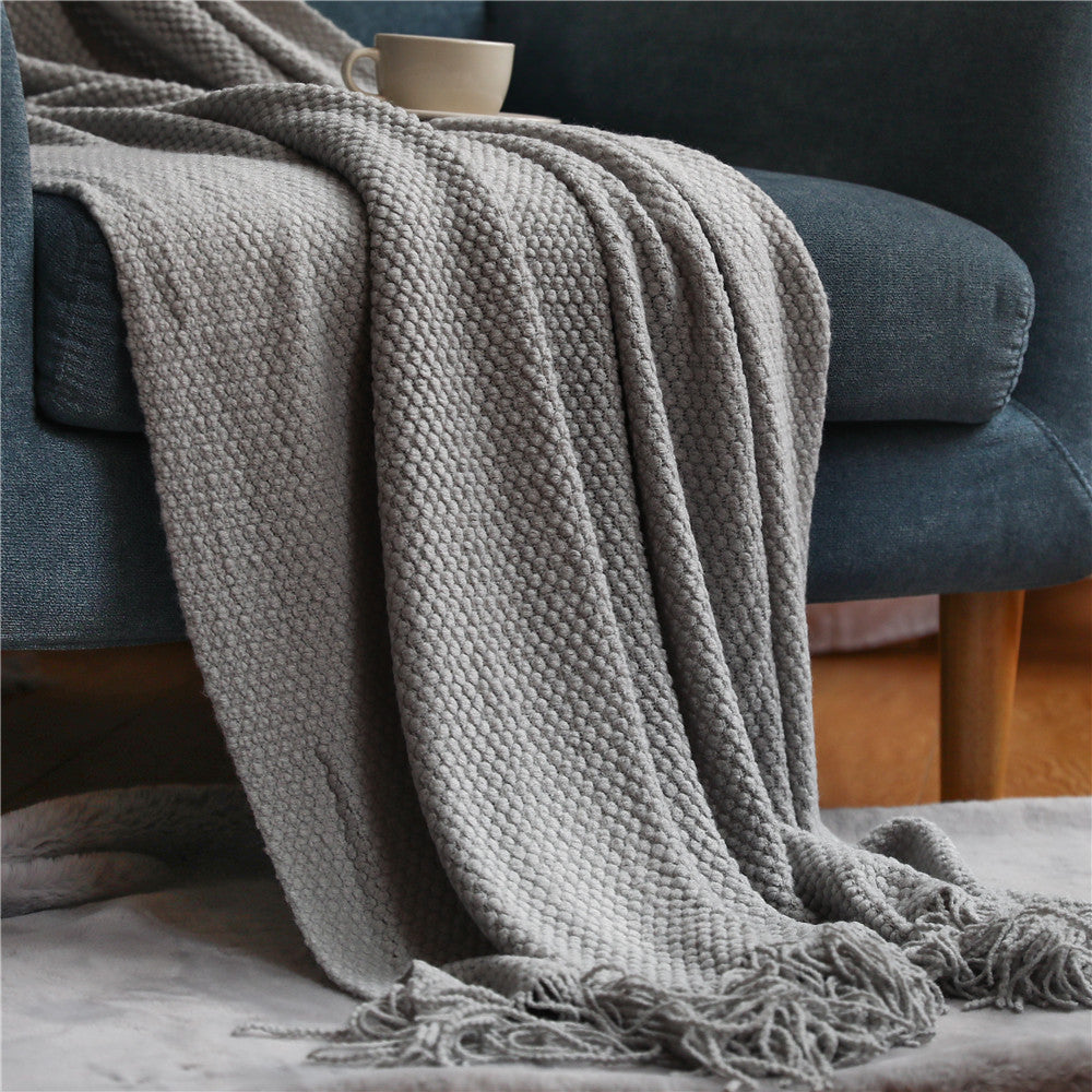 HKM-557331 Knitted Solid Color Blanket - Warm Air Conditioning Blanket for Sofa and Bed 180x200cm