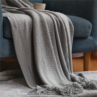 HKM-557331 Knitted Solid Color Blanket - Warm Air Conditioning Blanket for Sofa and Bed 180x200cm