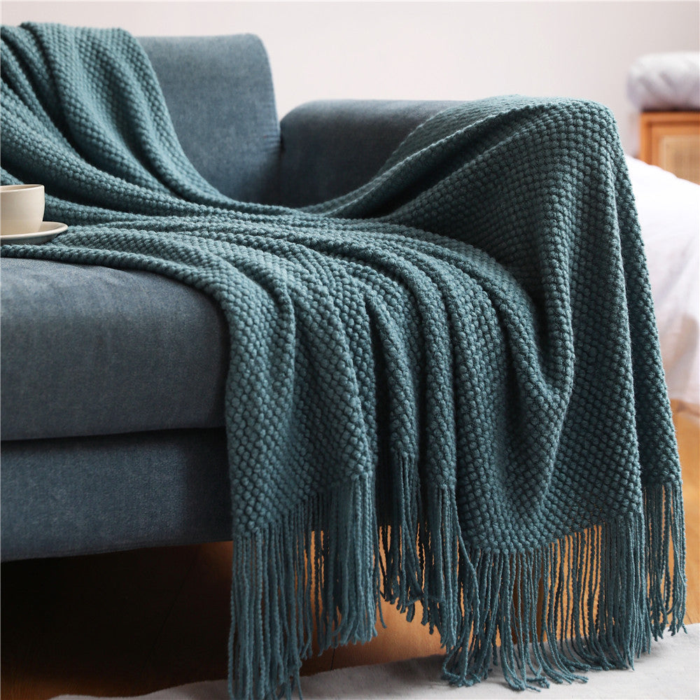 HKM-557331 Knitted Solid Color Blanket - Warm Air Conditioning Blanket for Sofa and Bed 180x200cm