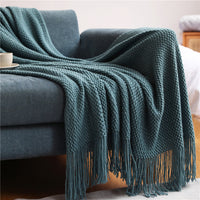 HKM-557331 Knitted Solid Color Blanket - Warm Air Conditioning Blanket for Sofa and Bed 180x200cm