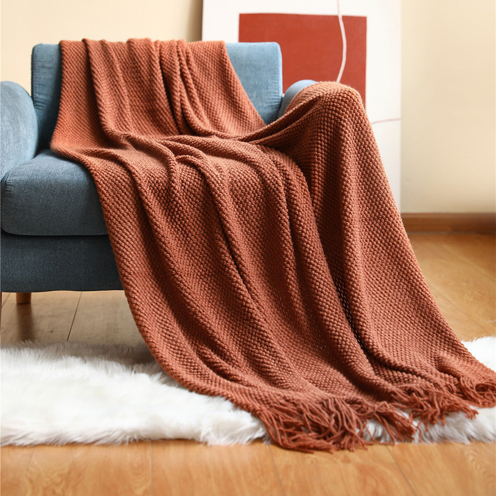 HKM-557331 Knitted Solid Color Blanket - Warm Air Conditioning Blanket for Sofa and Bed 180x200cm