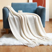 HKM-557331 Knitted Solid Color Blanket - Warm Air Conditioning Blanket for Sofa and Bed 180x200cm