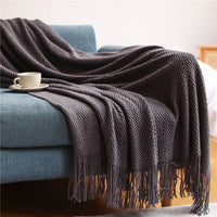 HKM-557331 Knitted Solid Color Blanket - Warm Air Conditioning Blanket for Sofa and Bed 180x200cm