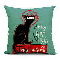 HKM-557395 Cartoon Cat Linen Pillowcase - 45x45cm Cute Decorative Cushion Cover