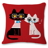 HKM-557395 Cartoon Cat Linen Pillowcase - 45x45cm Cute Decorative Cushion Cover