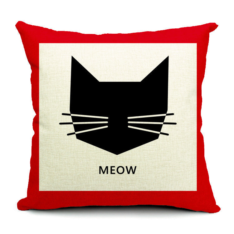 HKM-557395 Cartoon Cat Linen Pillowcase - 45x45cm Cute Decorative Cushion Cover