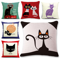 HKM-557395 Cartoon Cat Linen Pillowcase - 45x45cm Cute Decorative Cushion Cover
