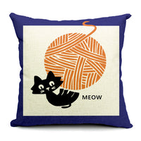 HKM-557395 Cartoon Cat Linen Pillowcase - 45x45cm Cute Decorative Cushion Cover