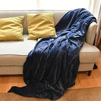 HKM-557843 Extra Large Dark Blue Flannel Blanket - Fleece-Lined for All-Season Comfort