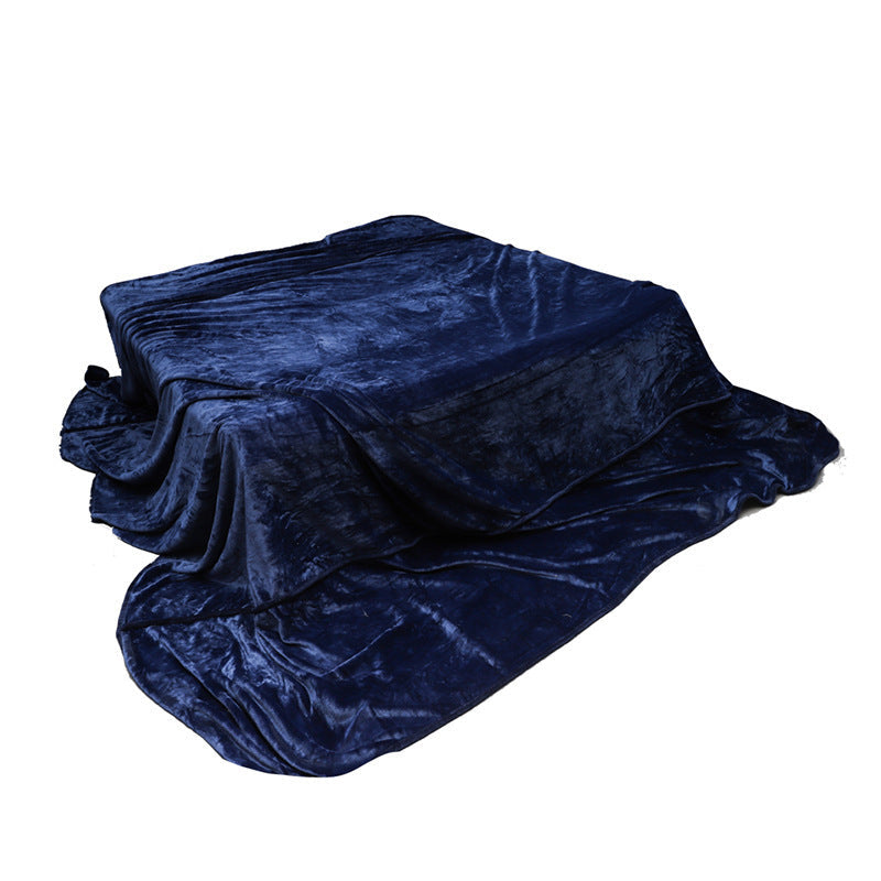 HKM-557843 Extra Large Dark Blue Flannel Blanket - Fleece-Lined for All-Season Comfort