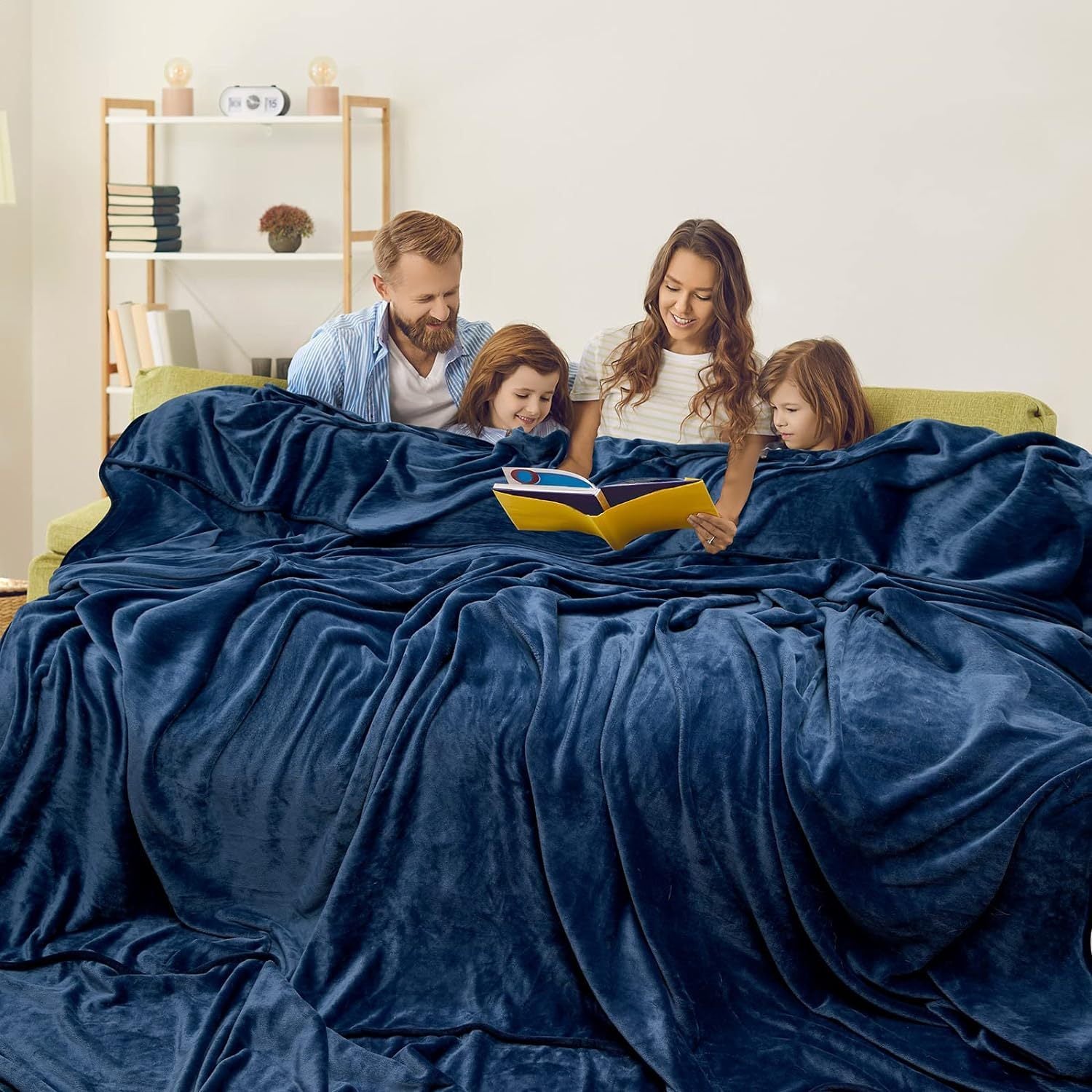 HKM-557843 Extra Large Dark Blue Flannel Blanket - Fleece-Lined for All-Season Comfort