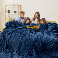 HKM-557843 Extra Large Dark Blue Flannel Blanket - Fleece-Lined for All-Season Comfort
