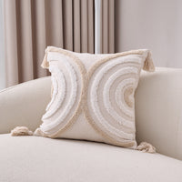 HKM-557907 Bohemian Style Cotton and Linen Pillow Cover with Geometric Patterns and Tassels, 45x45cm