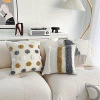 HKM-557907 Bohemian Style Cotton and Linen Pillow Cover with Geometric Patterns and Tassels, 45x45cm