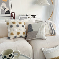 HKM-557907 Bohemian Style Cotton and Linen Pillow Cover with Geometric Patterns and Tassels, 45x45cm