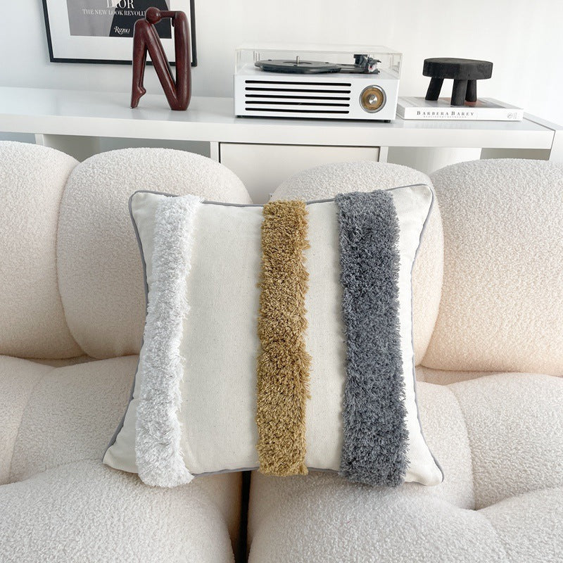 HKM-557907 Bohemian Style Cotton and Linen Pillow Cover with Geometric Patterns and Tassels, 45x45cm