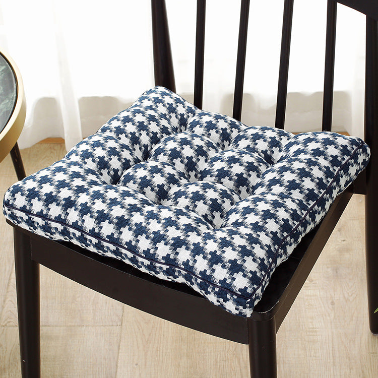 HKM-557971 Plaid Plush Chair Cushion for Living Room, Bedroom, and Dining Area - Modern Minimalist Design
