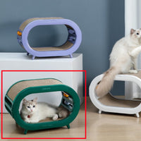 HKM-558163 Chic Cat Scratch Board Nest Villa with Chamfered Edges – White and Green ABS Corrugated Paper