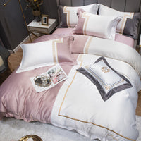 HKM-558163 Italian Light Luxury Four-Piece Cotton Bedroom Set in Dark Gray with Striped Design