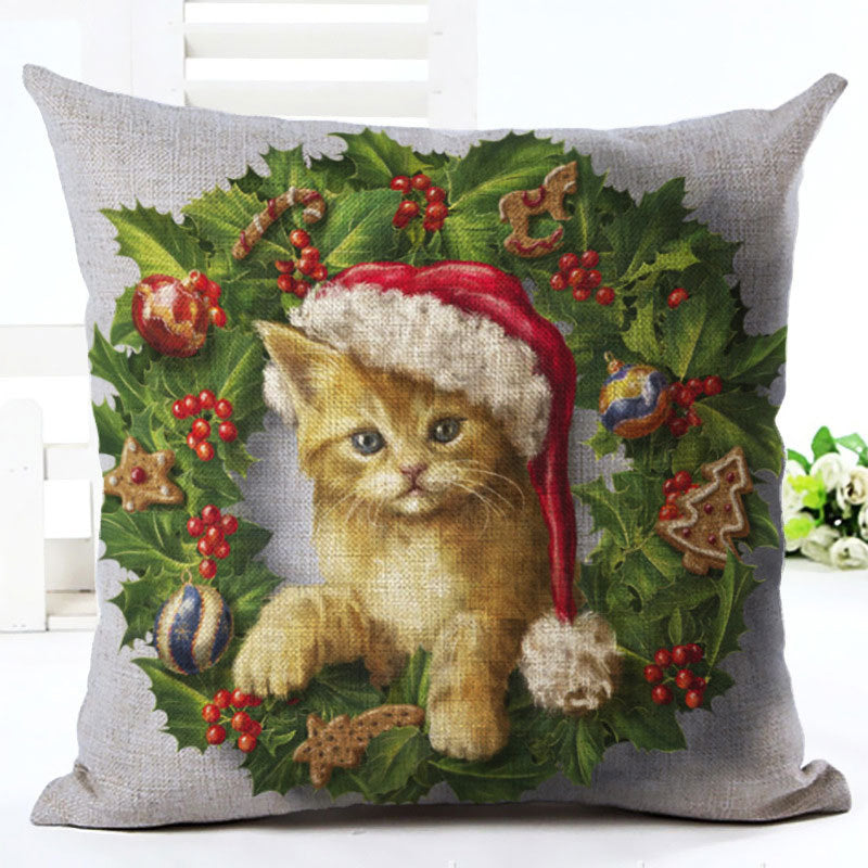 HKM-558291 Cartoon Christmas Cushion Cover in Cotton and Linen