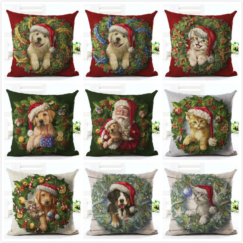 HKM-558291 Cartoon Christmas Cushion Cover in Cotton and Linen