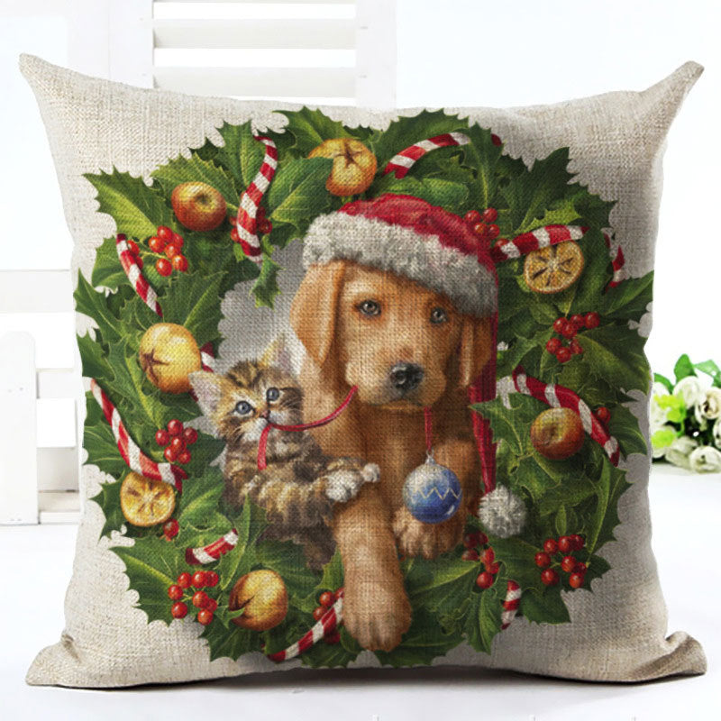 HKM-558291 Cartoon Christmas Cushion Cover in Cotton and Linen