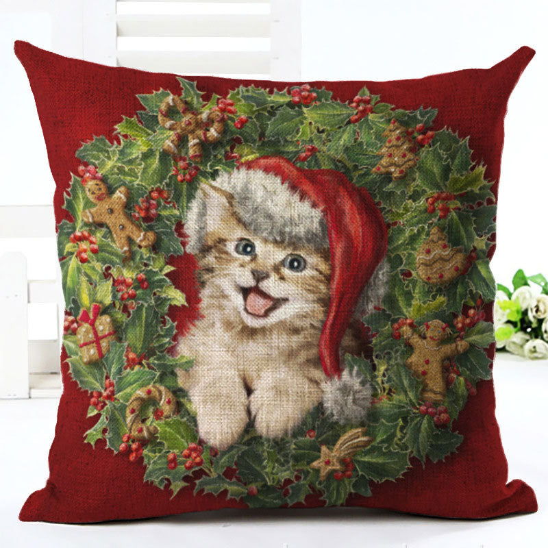 HKM-558291 Cartoon Christmas Cushion Cover in Cotton and Linen