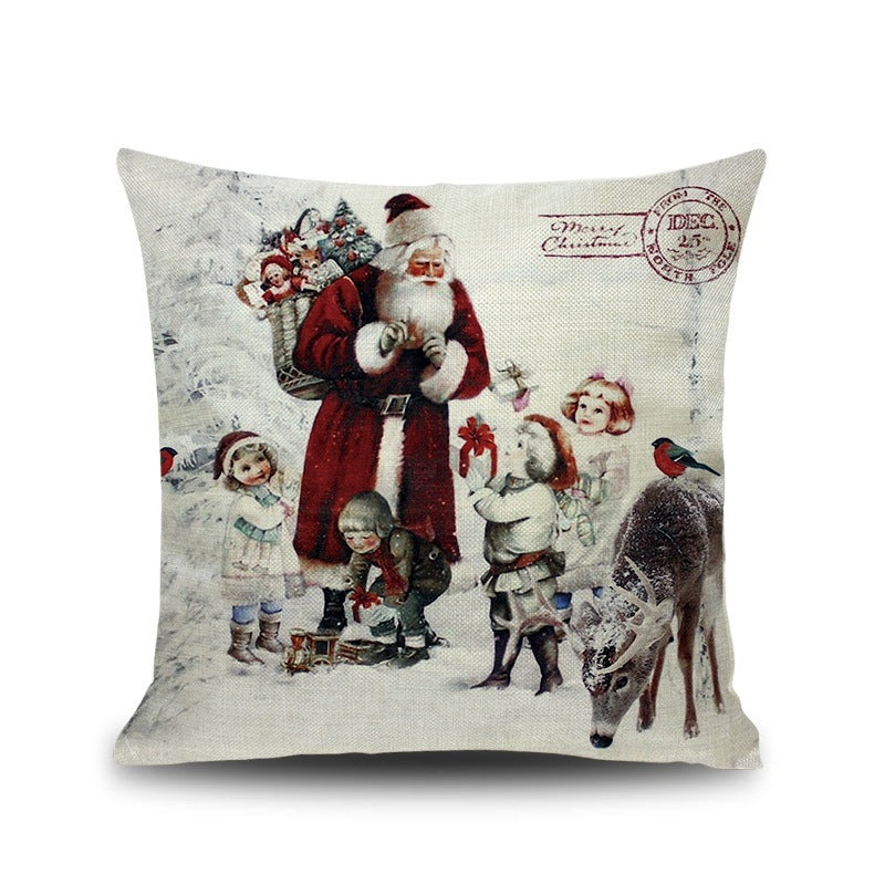 HKM-558291 Cartoon Christmas Cushion Cover in Cotton and Linen