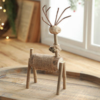 HKM-558291 Hand-Carved Solid Wood Deer Ornaments - Rustic Holiday Decor