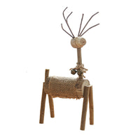 HKM-558291 Hand-Carved Solid Wood Deer Ornaments - Rustic Holiday Decor