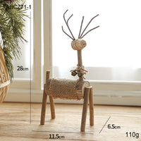 HKM-558291 Hand-Carved Solid Wood Deer Ornaments - Rustic Holiday Decor