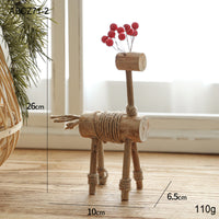 HKM-558291 Hand-Carved Solid Wood Deer Ornaments - Rustic Holiday Decor